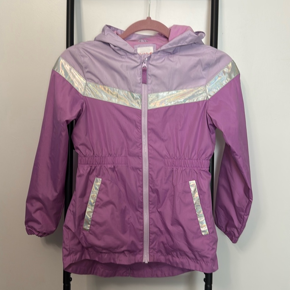 Cat Jack Girls Purple Wind Water Resistant Outerwear Hooded Zip Jacket Size M